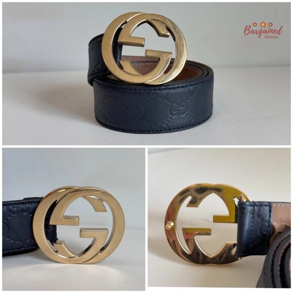 Authentic Gucci Black Guccissima Leather Gold Interlocking G Buckle Belt 85/34 - Picture 2 of 13